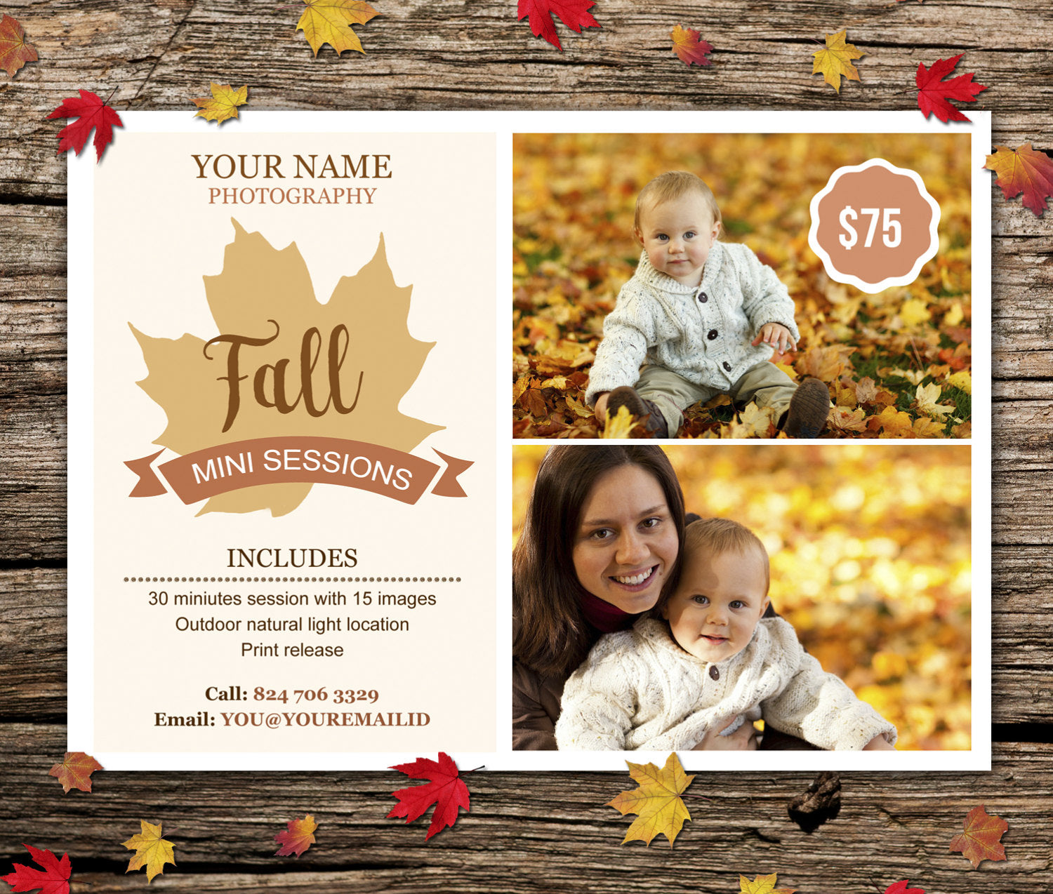 Fall marketing template - Photography mini session template - Autumn mini session - Photography marketing board - INSTANT DOWNLOAD