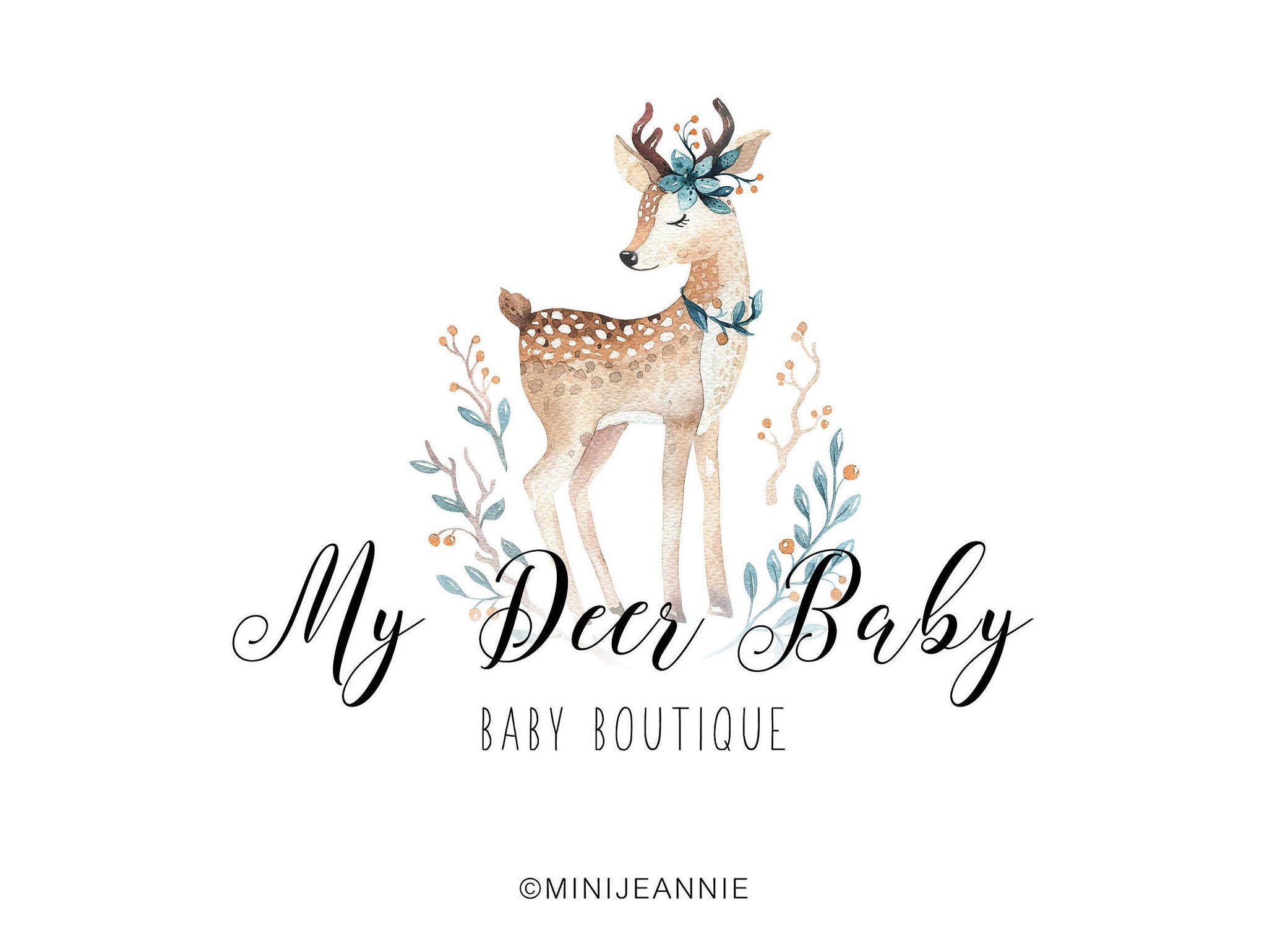 Deer logo-Animal Logo-Doe Logo-Fawn Logo-Nature Logo-Photography Logo-Watercolor Logo-Premade logo-Etsy Logo-Hand drawn Logo-Branding