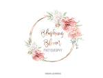 Floral Logo-Round Flower Logo-Circular Floral Logo-Circle Logo-Wreath Logo-Photography Logo-Feminine Logo-Watercolor Logo-Free Font Change