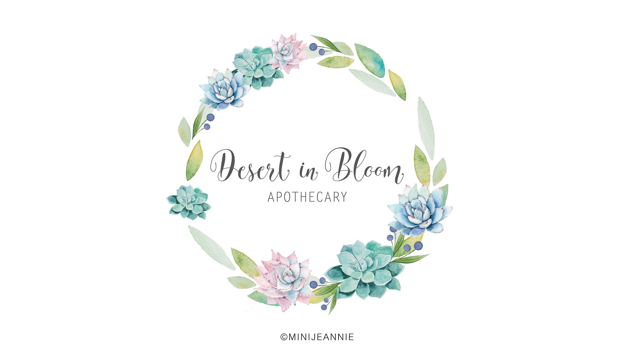 Succulent Logo-Succulent Wreath Logo-Cactus Logo-Floral Logo-Photography Logo-Small Business Logo-Watercolor Logo-Free Font Change