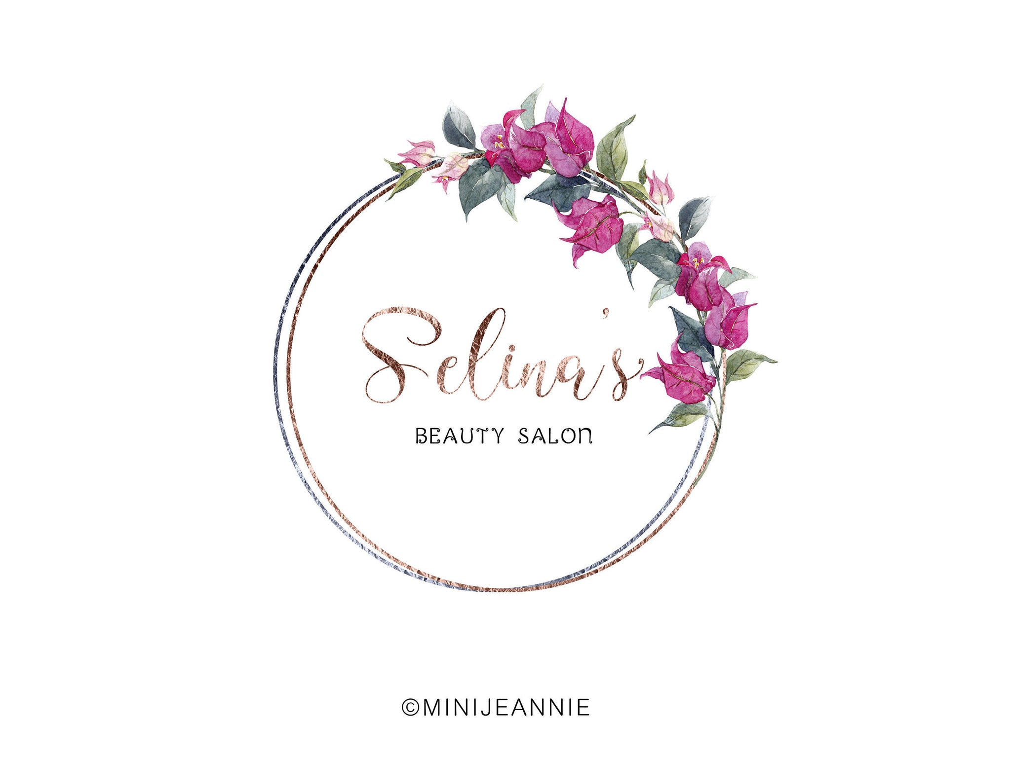 Bougainvillea Flower Logo-Purple Flower Logo-Purple Logo-Boutique Logo-Flower Logo-Circle Logo-Round floral logo-Watercolor Logo