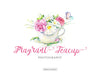 Tea Cup Logo-Rose in Cup Logo-Floral Logo-Flower in Tea Cup Logo-Butterfly Logo-Watercolor Floral Logo-Free Font Change