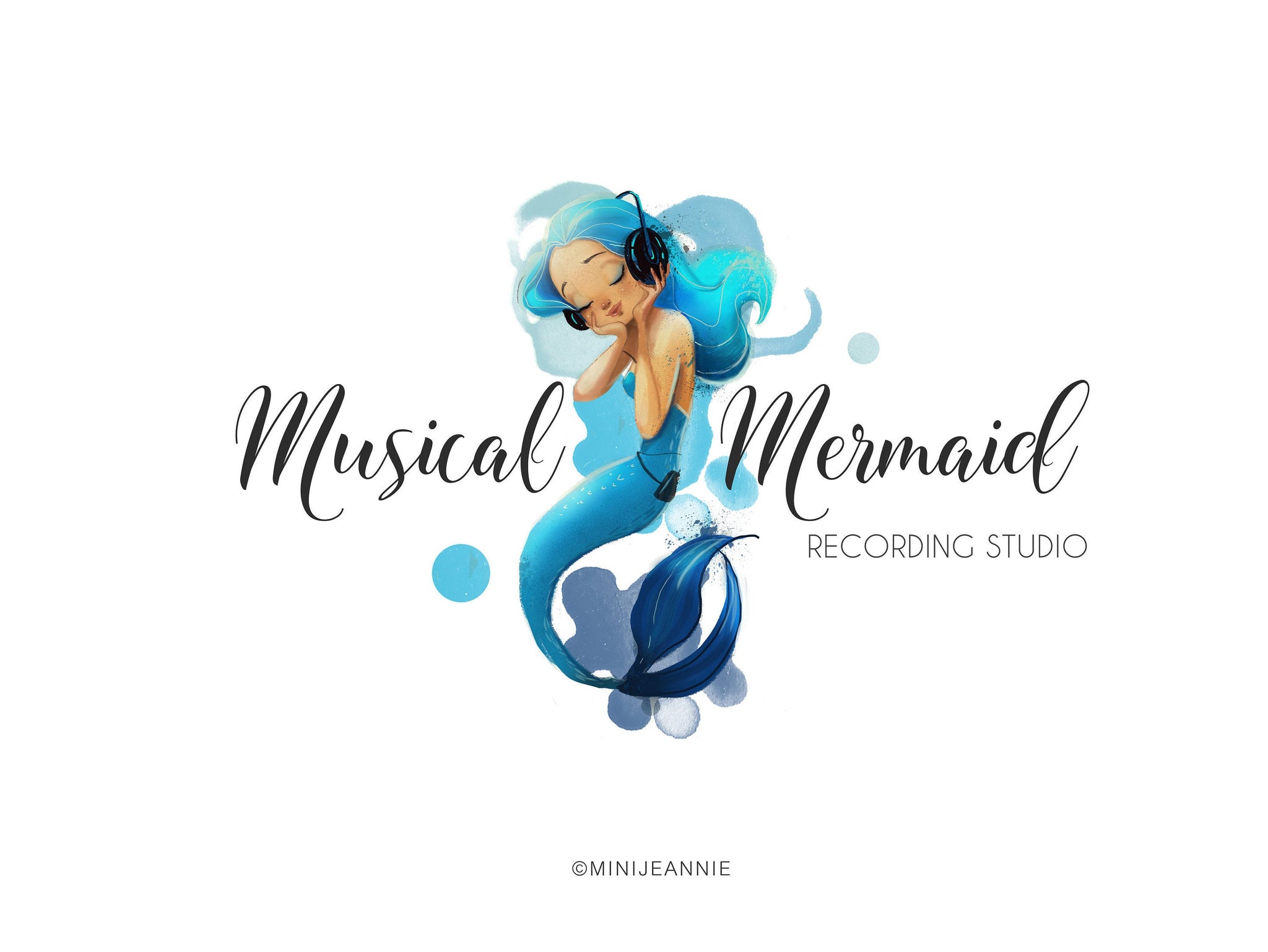 Mermaid Logo-Nautical Logo-Music Logo-Ocean Logo-Musical Logo-Watercolor Logo-Etsy Logo-Business Logo-Boutique Logo-Free font change