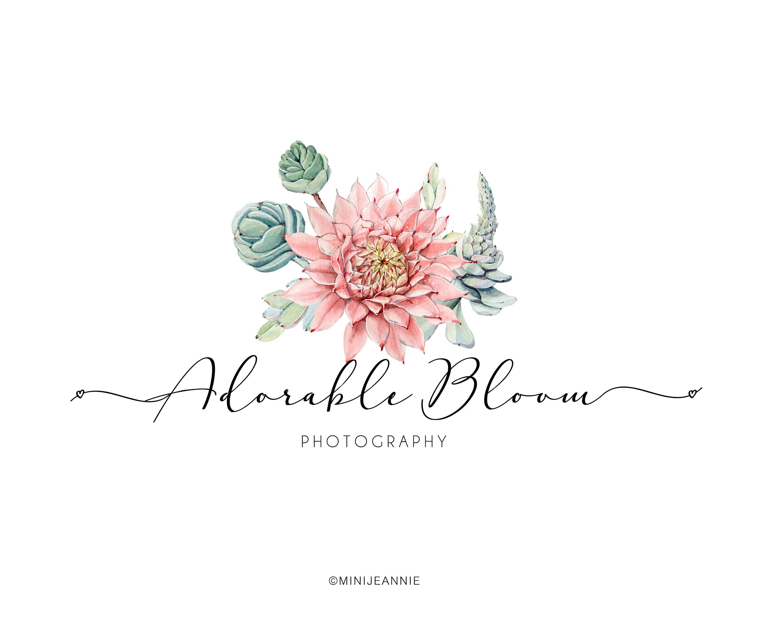 succulent logo design Succulent Logo-Floral Logo-Flower Logo-Cactus Logo-Watercolor Logo-Etsy Logo-Business Logo-Boutique Logo-Premade Logo