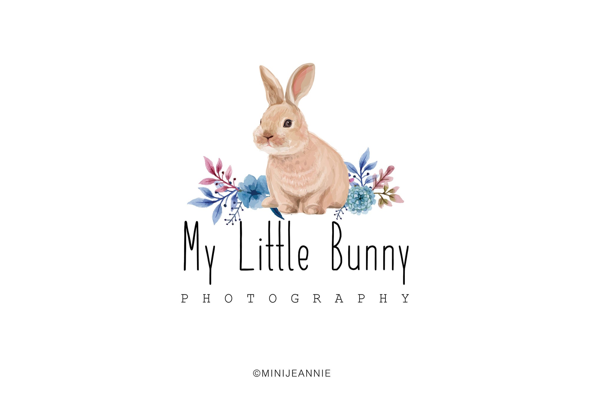 Bunny Logo-Rabbit Logo-Animal Logo-Kids Logo-Watercolor Logo-Etsy Logo-Photography Logo-Business Logo-Boutique Logo-Premade Logo