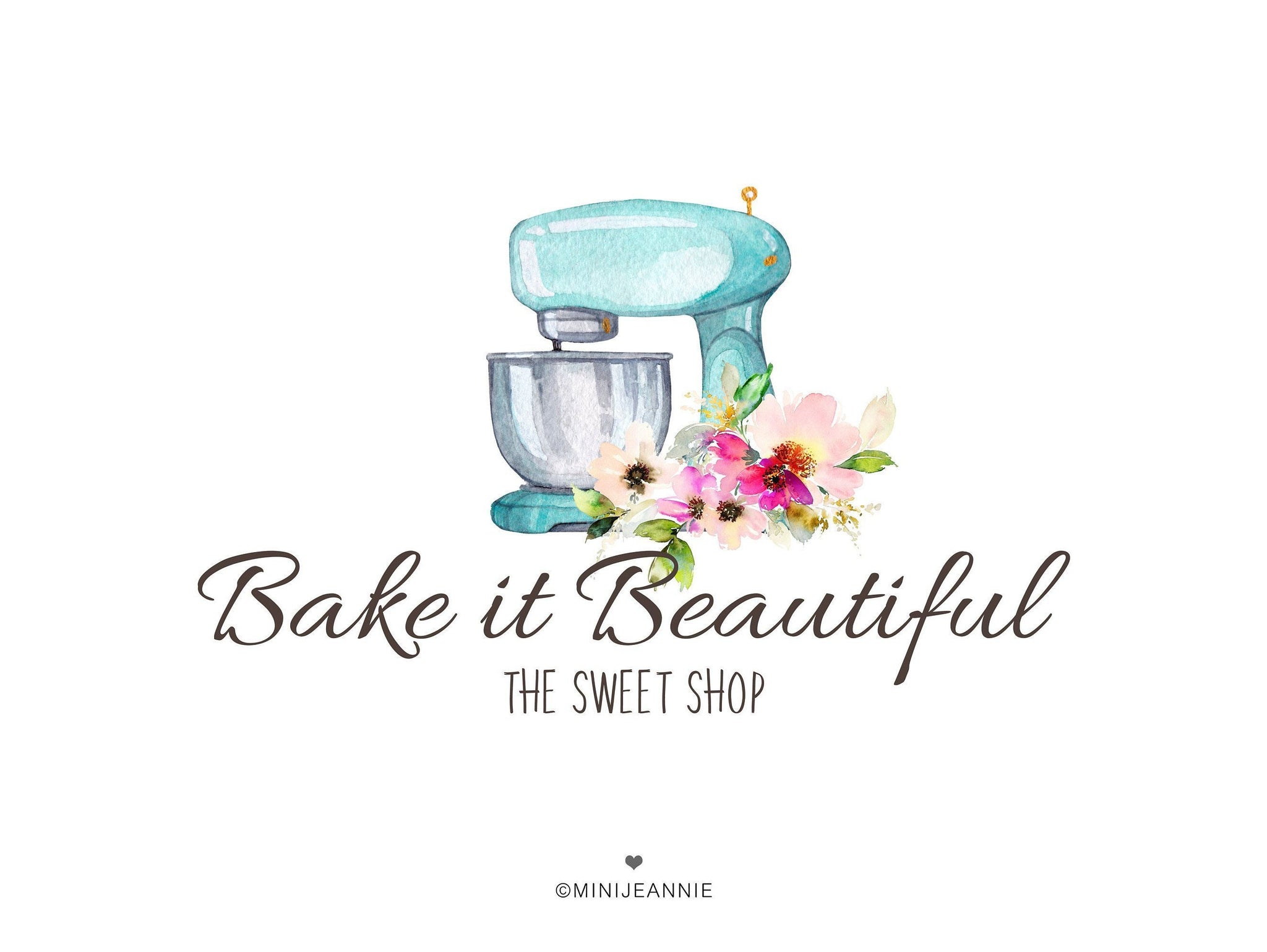 Mixer Logo-Baking Logo-Cake Logo-Bakery Logo-Cake Shop Logo-Cooking Logo-Artisan Cakes Logo-Chef Logo-Watercolor Logo-Free Font Change