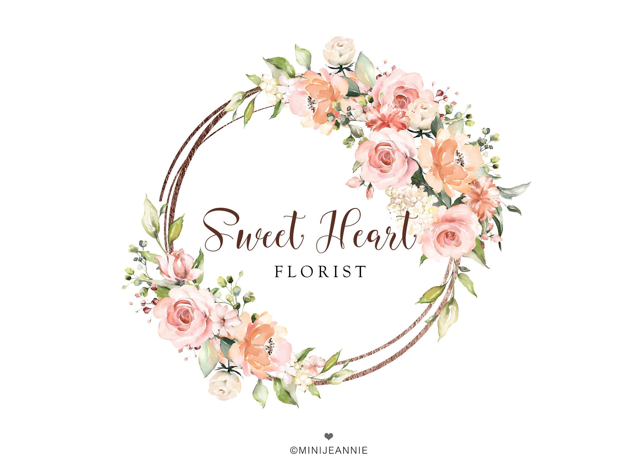 Floral Logo-Circular Flower Logo-Pink and Peach Rose Logo-Round Floral Logo-Feminine Logo-Circle Logo-Watercolor Logo-Photography Logo