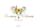 Premade Logo-Skull Logo-Antlers Logo-Horns Logo-Desert Logo-Sunflowers Logo-Boho Logo-Tribal Logo-Watercolor Logo-Free Font Change
