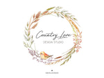 Little Bird On A Wreath Logo - Boho Watercolor Logo and Branding