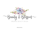 Succulent Logo-Floral Logo-Flower Logo-Cactus Logo-Blue Floral Logo-Watercolor Logo-Photography Logo-Boutique Logo-Free Font Change