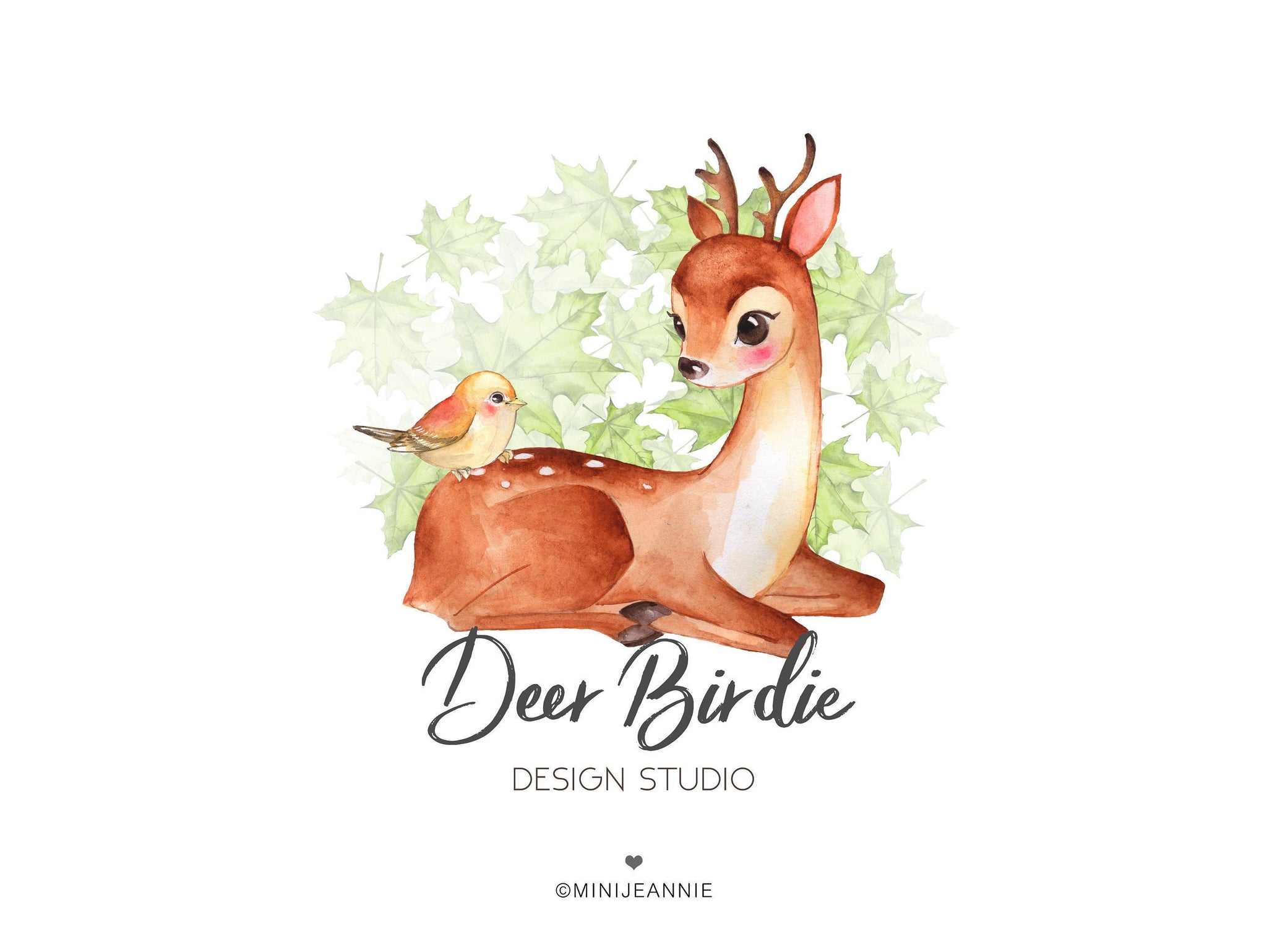 Deer Logo-Bird Logo-Doe Logo-Fawn Logo-Animal Logo-Baby Animal Logo-Nature Logo-Friends Logo-Jungle logo-Watercolor Logo-Free Font Change