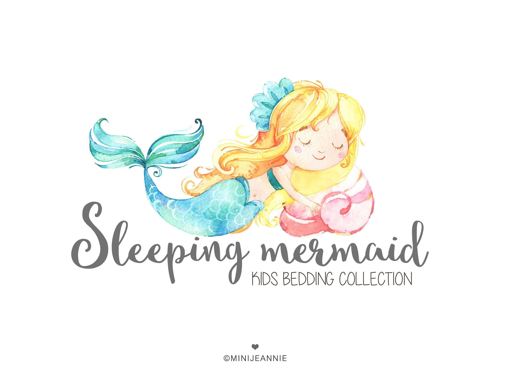 Mermaid Logo-Kids Logo-Ocean Logo-Nautical Logo-Cute Sleeping Mermaid Logo-Sleeping Logo-Watercolor Logo-Kids Boutique Logo-Free Font Change