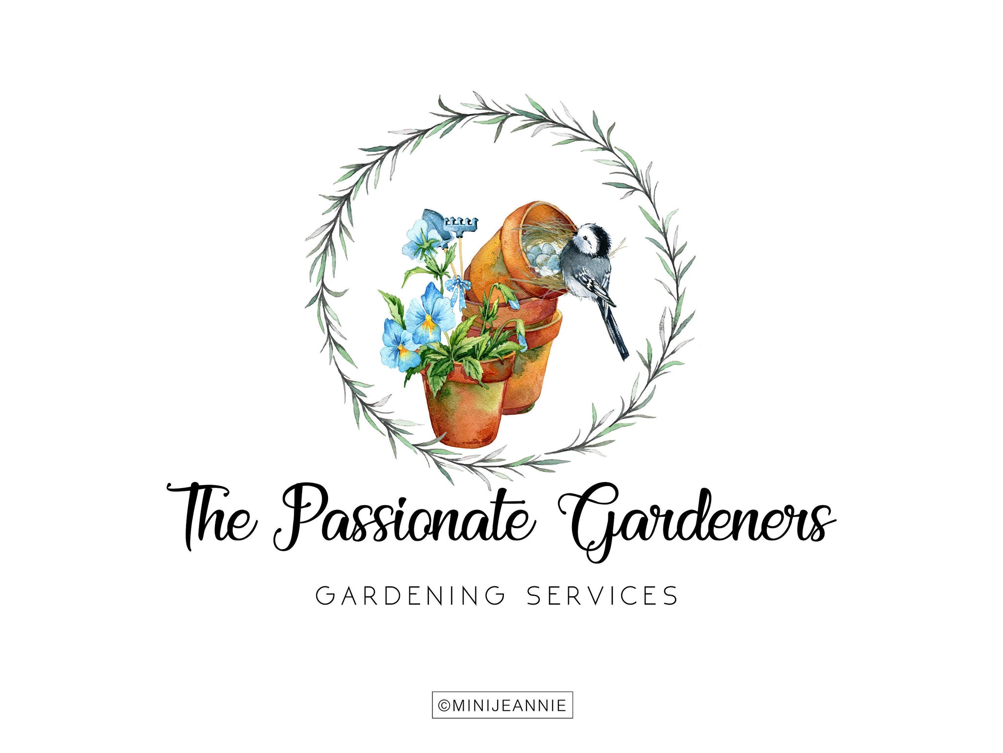 Gardening Logo-Garden Logo-Bird Logo-Flower Pot Logo-Landscaping Logo-Outdoor Design Logo-Farmhouse Logo-Free Font Change