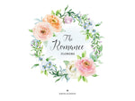 Romantic Floral Logo-Beautiful Wedding Logo-Floral Logo-Flower Logo-Watercolor Floral Logo-Rustic Floral Logo-Wreath Logo-Rustic Wreath Logo
