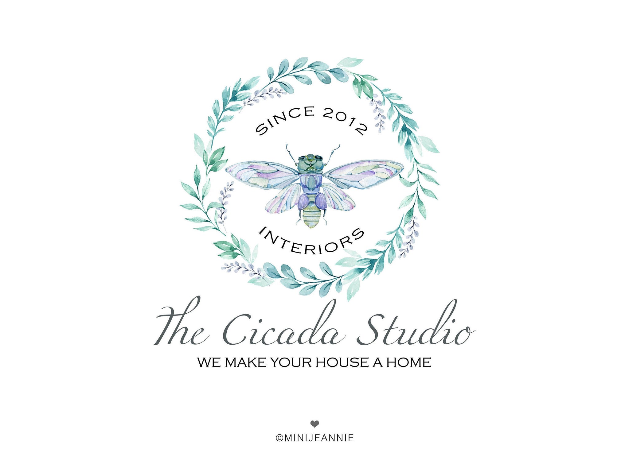 Cicada Logo-Insect Logo-Bug Logo-Grasshopper Logo-Premade Logo-Logo Design-Boutique Logo-Photography Logo-Watercolor Logo-Free Font Change