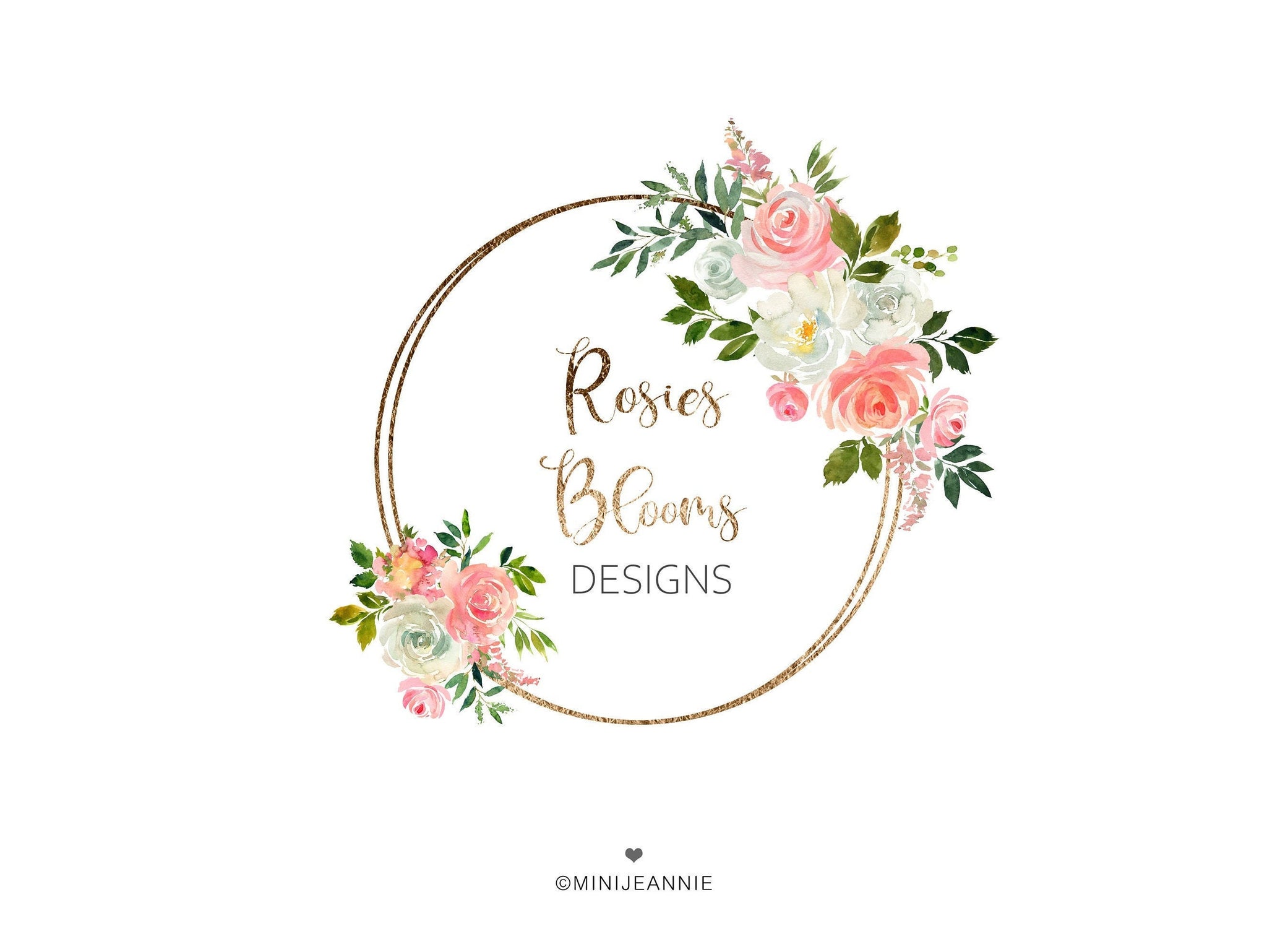 Pink Floral Logo, Round Flower Logo, Floral Circle Logo, Wreath Logo, Feminine Logo, Premade Logo, Watercolor Logo, Free Font change